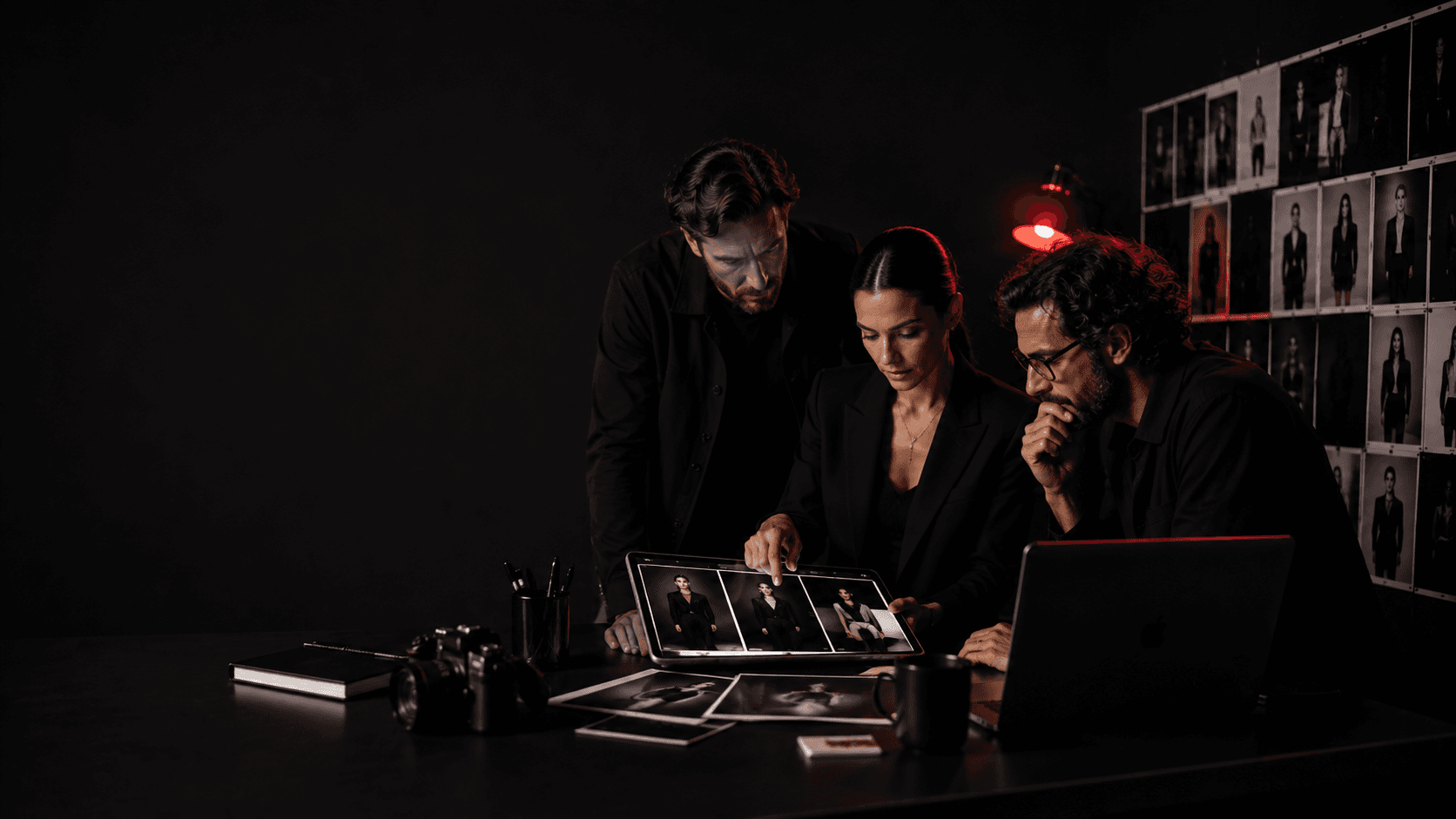 Equipe de produção avaliando um casting